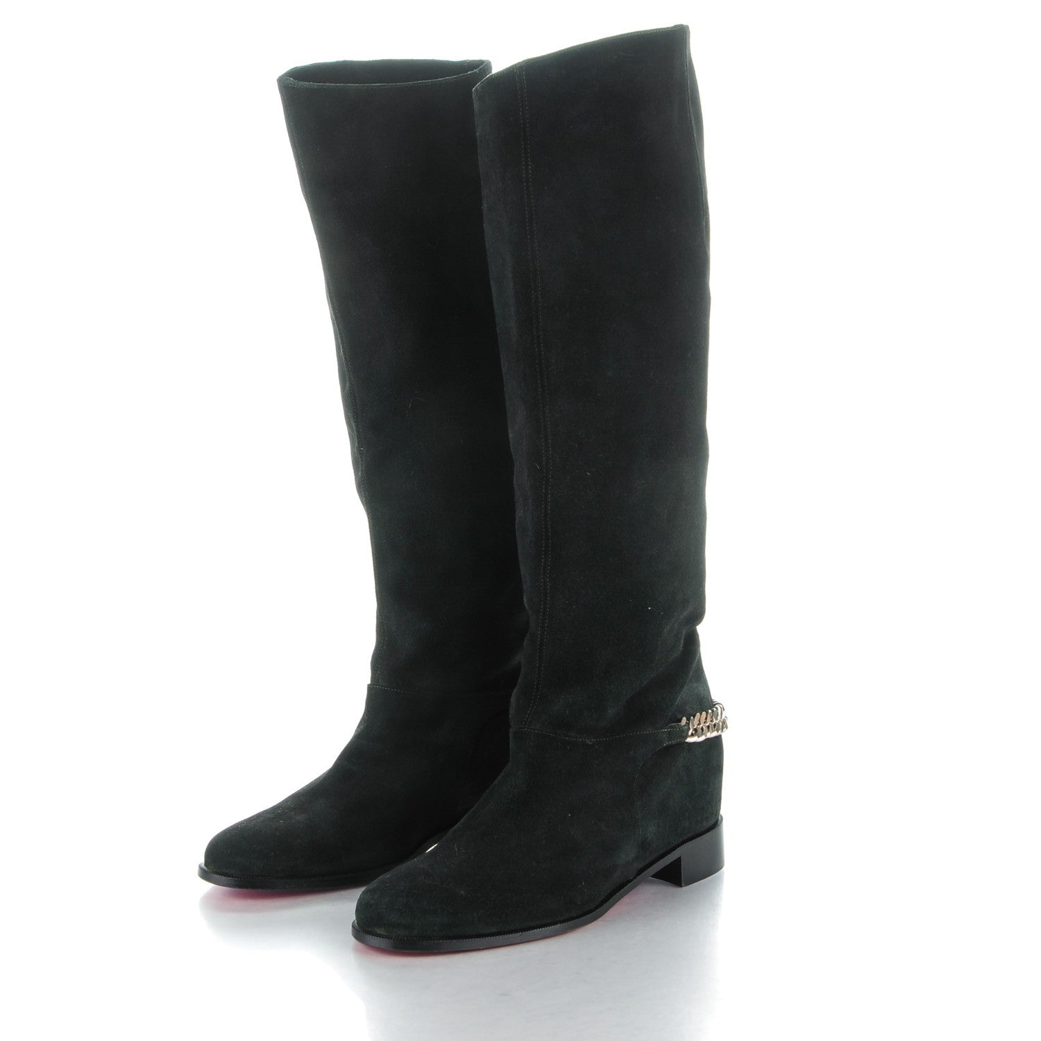 Christian Louboutin Suede Cate Chain Flat Tall Boots 39 Black 3 of 6