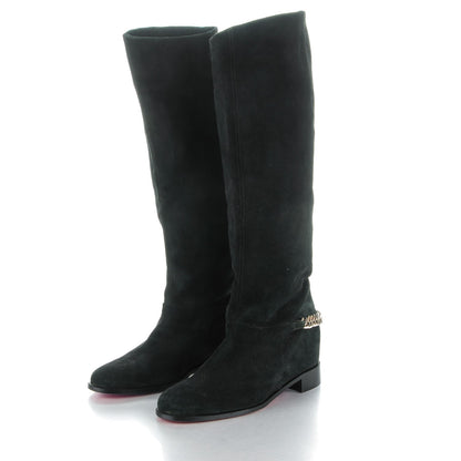 Christian Louboutin Suede Cate Chain Flat Tall Boots 39 Black 3 of 6