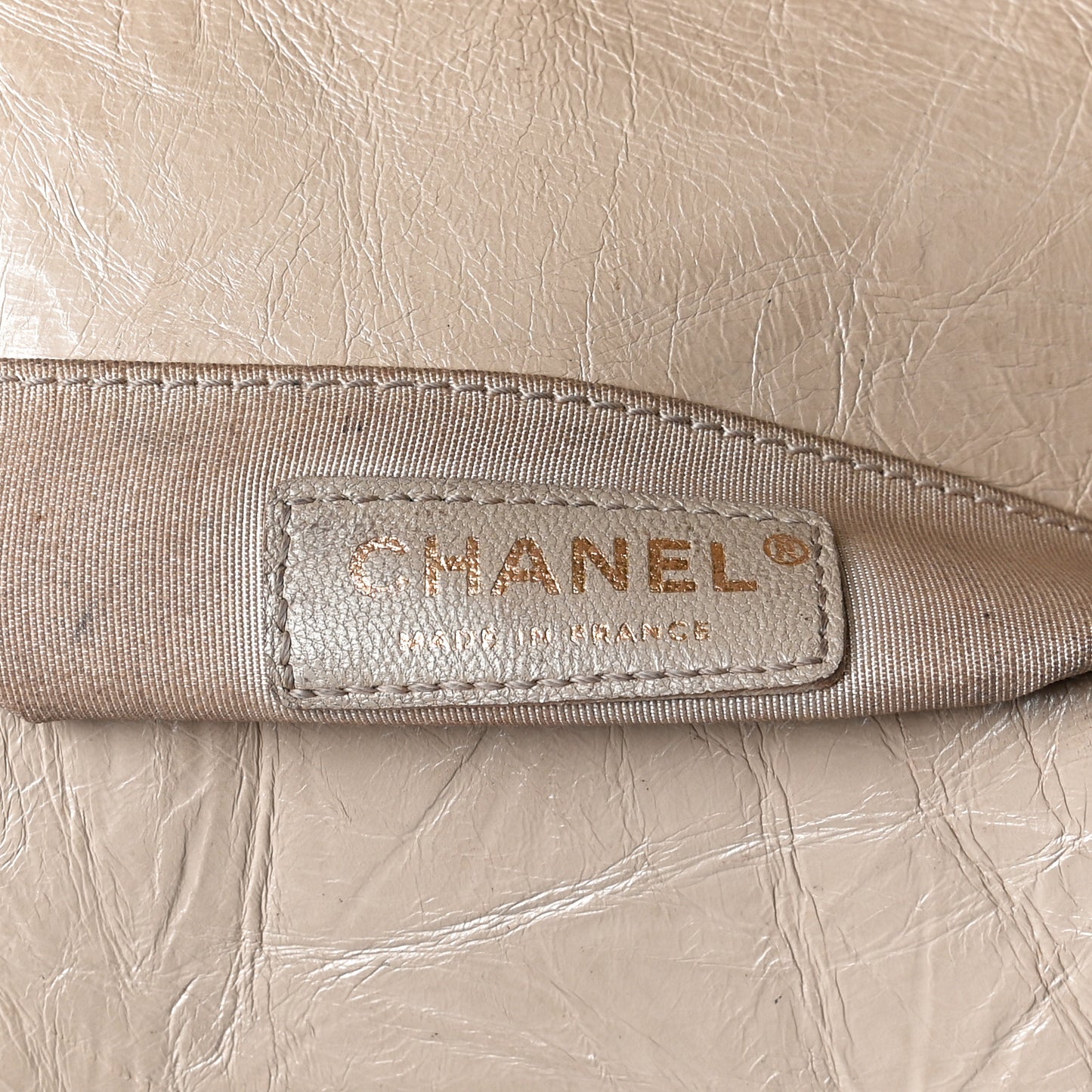 Aged Calfskin Quilted Medium Jacket Boy Flap Light Beige