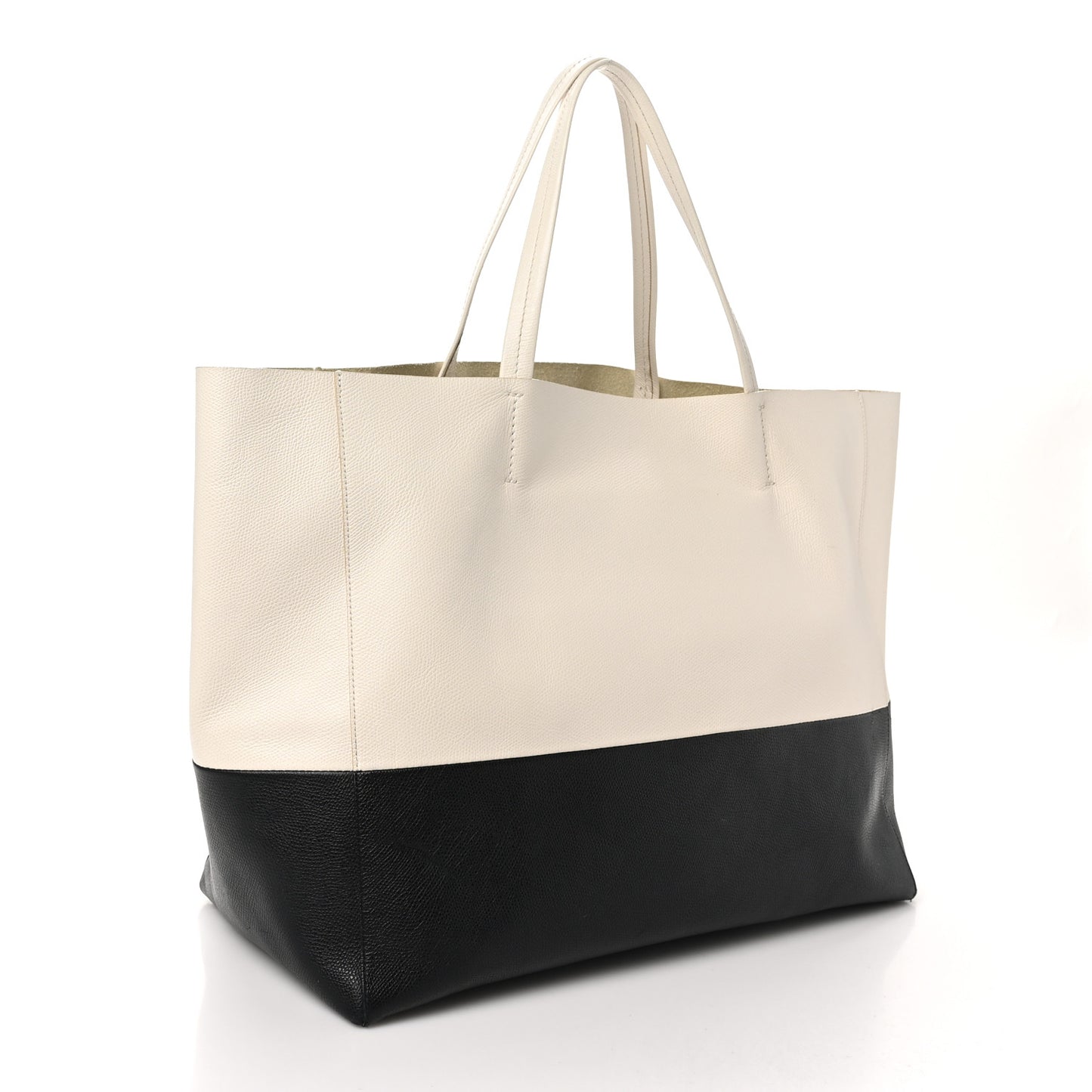 Grained Calfskin Horizontal Bi-Color Cabas White Black