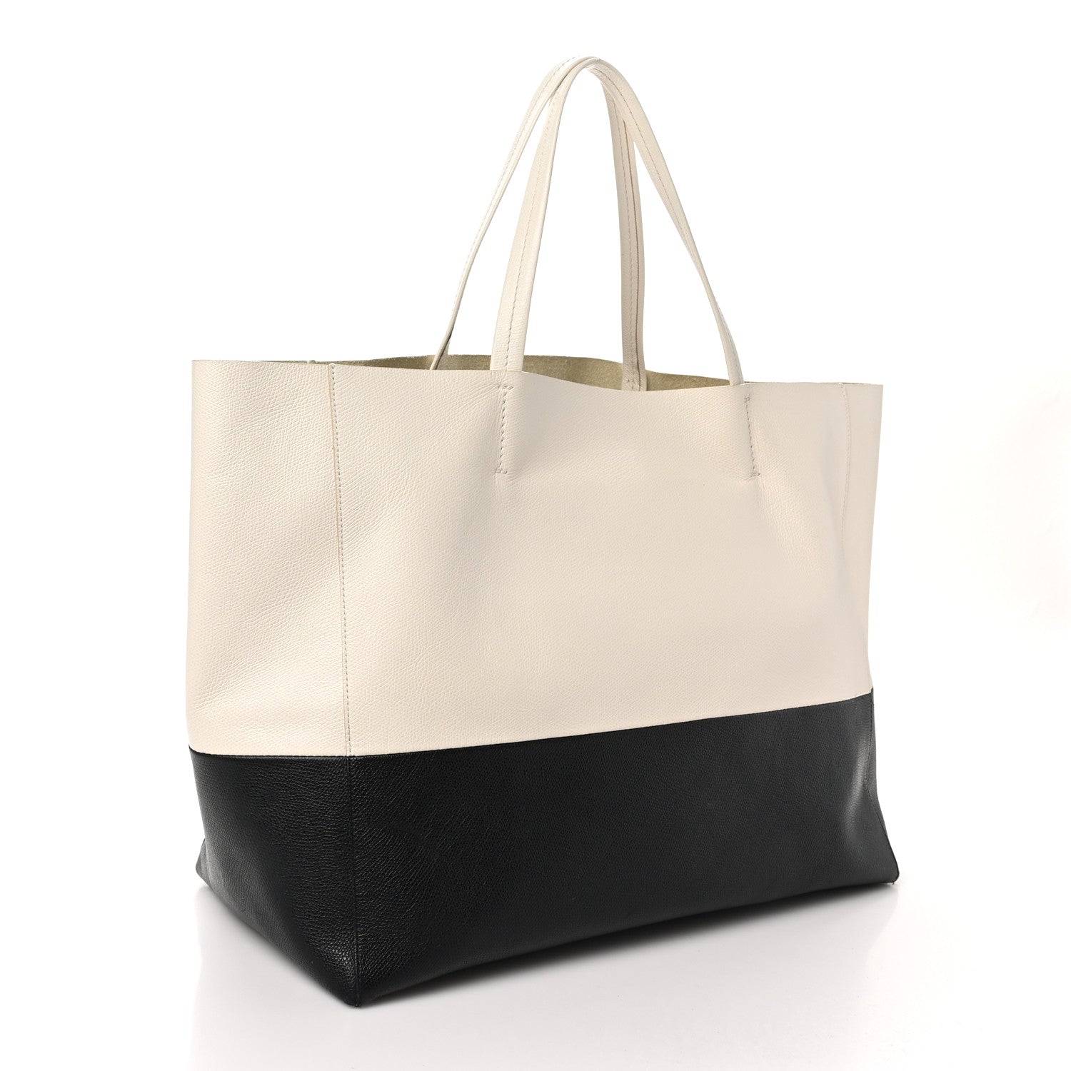 Celine Grained Calfskin Horizontal Bi-Color Cabas White Black 3 of 9