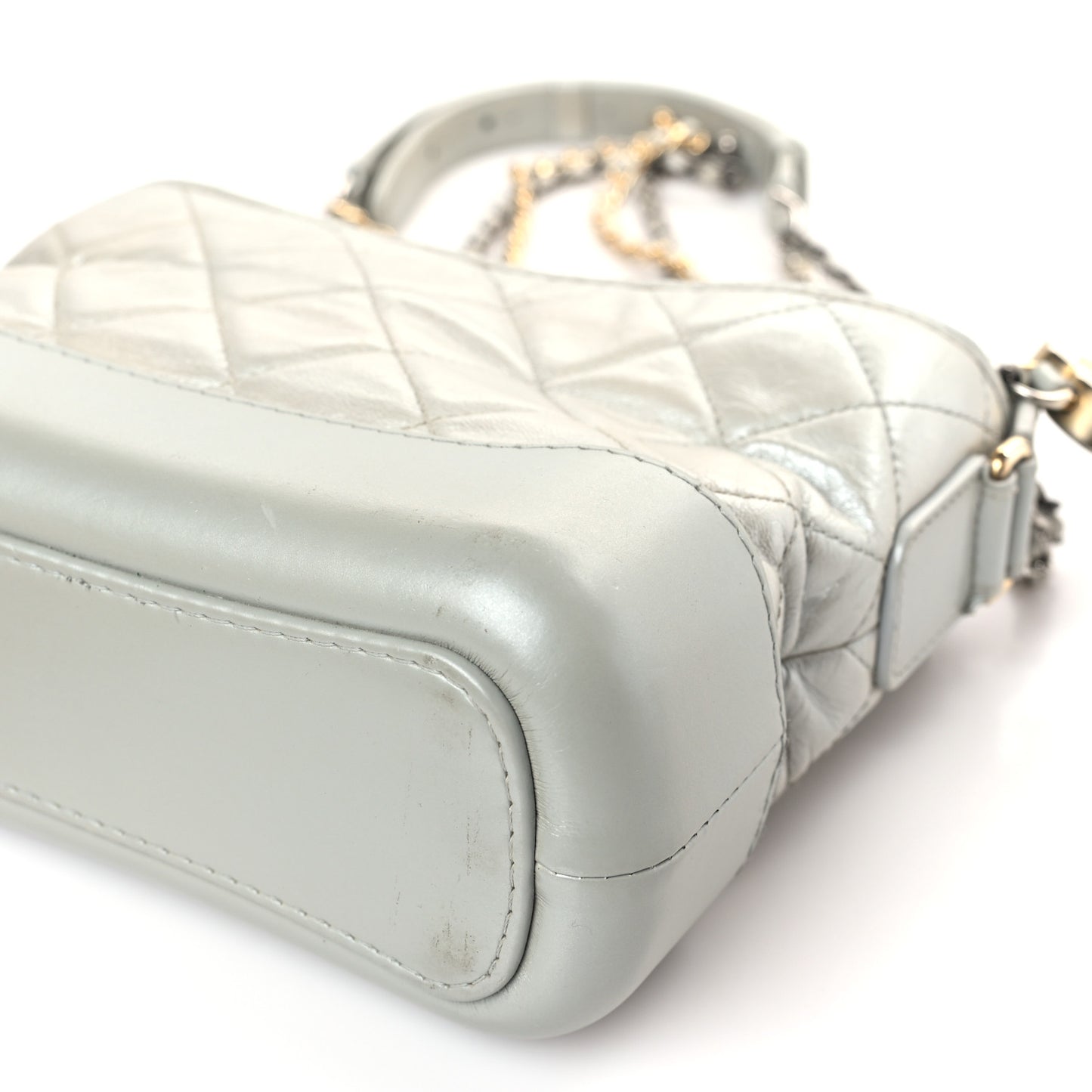 Metallic Aged Calfskin Quilted Small Gabrielle Hobo Silver