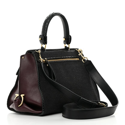 Salvatore Ferragamo Calfskin Suede Snakeskin Small Sofia Satchel Black Burgundy 3 of 22