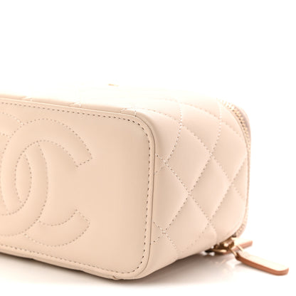 Chanel Lambskin Quilted Small Top Handle Vanity Case With Chain Ecru Dark Beige 10 of 11