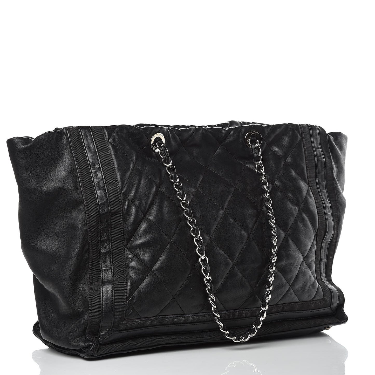 Lambskin Quilted Lido Shopping Tote Black