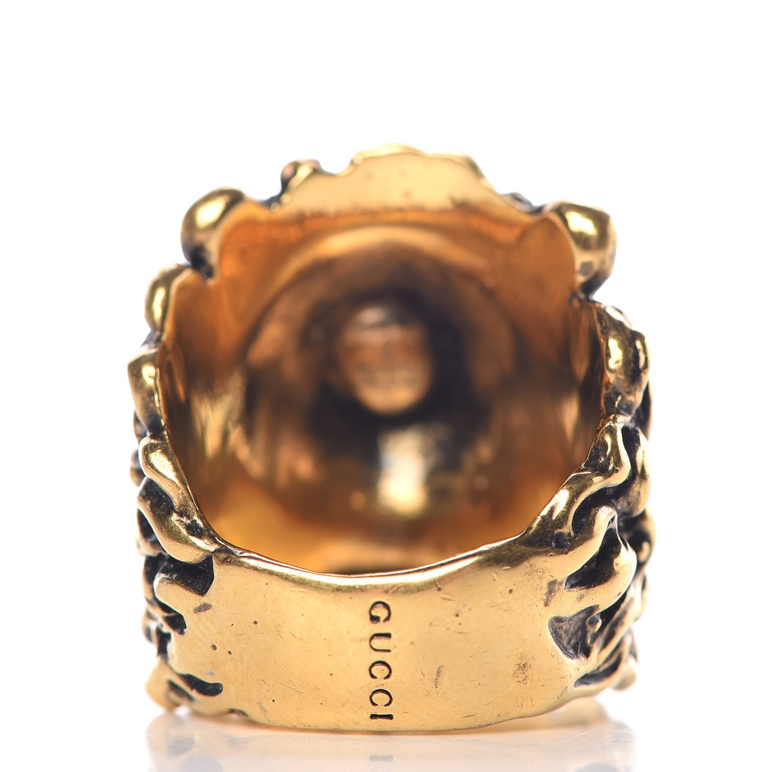 Gucci Metal Lion Head Ring 8.5 Aged Gold 4 of 8