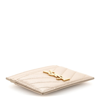 Saint Laurent Grain De Poudre Matelasse Chevron Monogram Credit Card Case Dark Beige 4 of 11