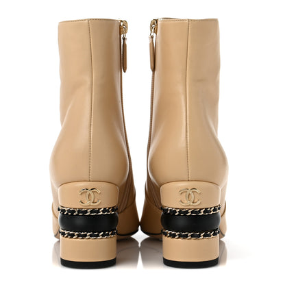 Chanel Lambskin Double Stack Chain Cap Toe Boots 38 Beige Black 5 of 9