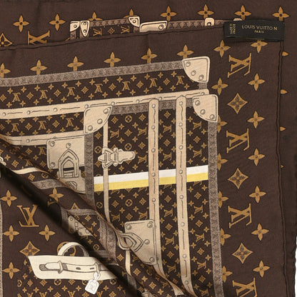 Louis Vuitton Silk Monogram Trunks Square Scarf Marroon 3 of 3