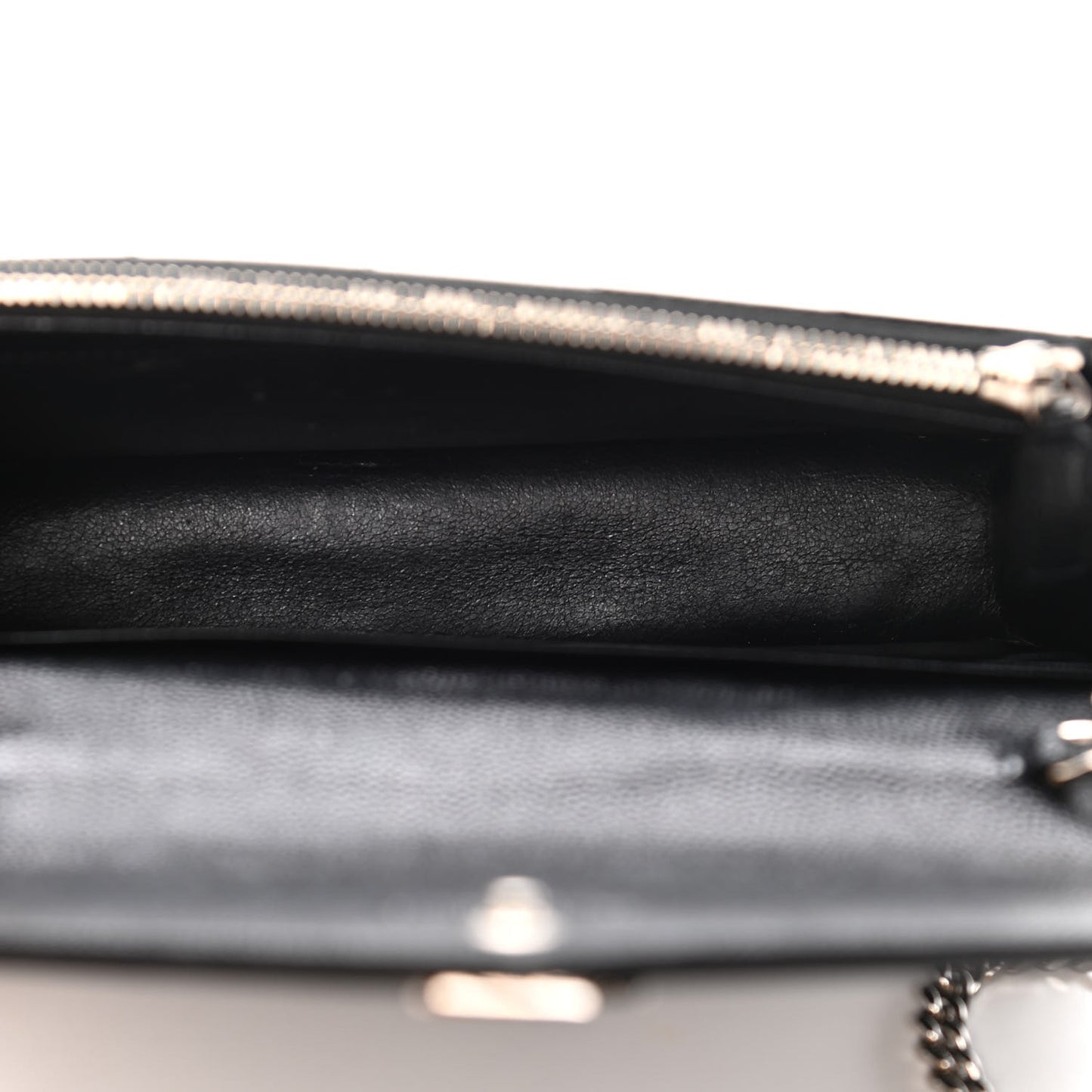 Grain De Poudre Matelasse Chevron Monogram Envelope Chain Wallet Black