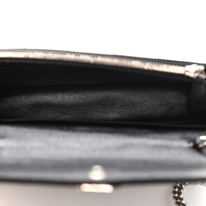 Saint Laurent Grain De Poudre Matelasse Chevron Monogram Envelope Chain Wallet Black 5 of 12