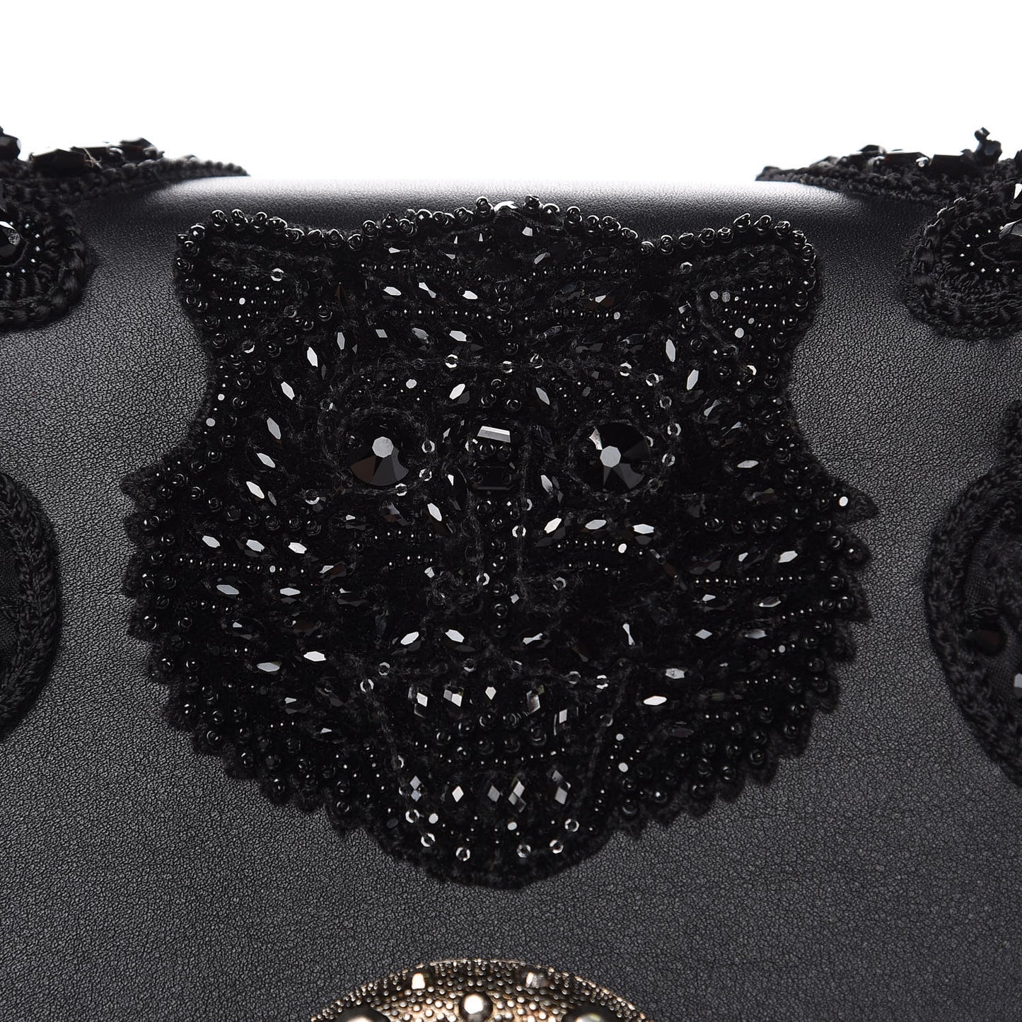 Calfskin Embroidered Medium Dionysus Shoulder Bag Black