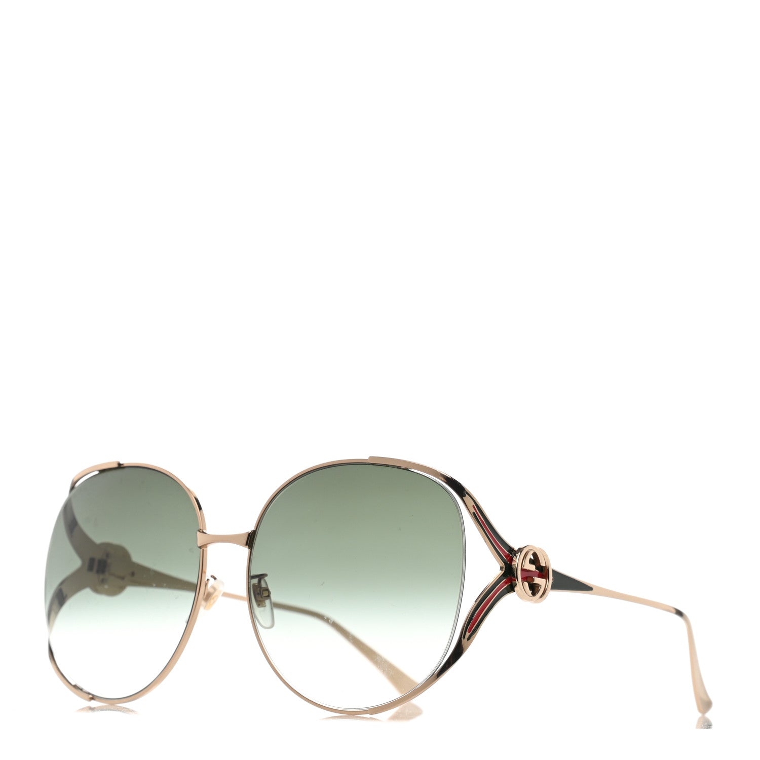 Gucci Metal Oversized Round Frame GG0225S Sunglasses Gold 1 of 7