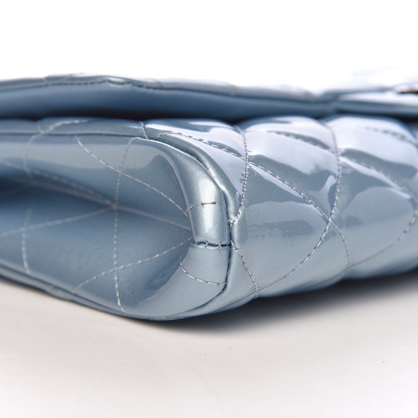 Patent Quilted Clutch with Chain Flap Light Blue