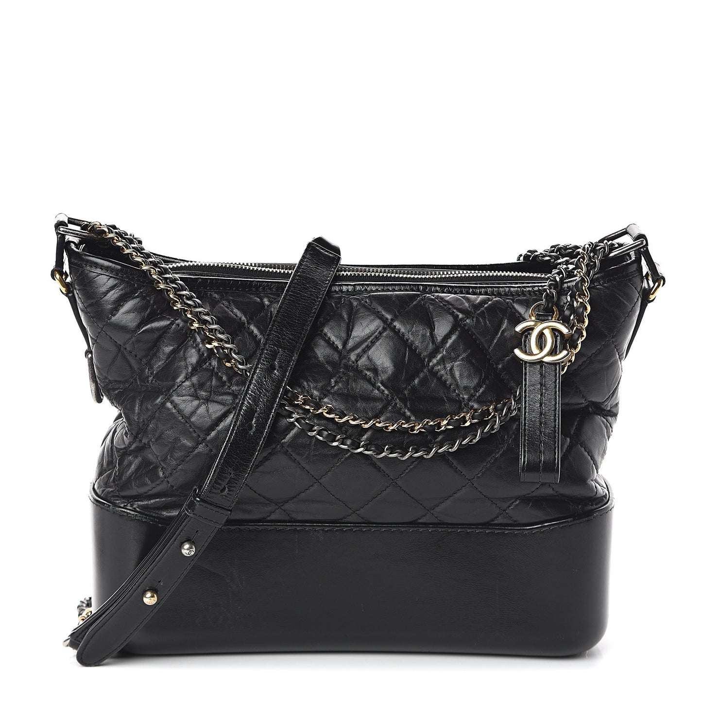 Aged Calfskin Quilted Medium Gabrielle Hobo Black