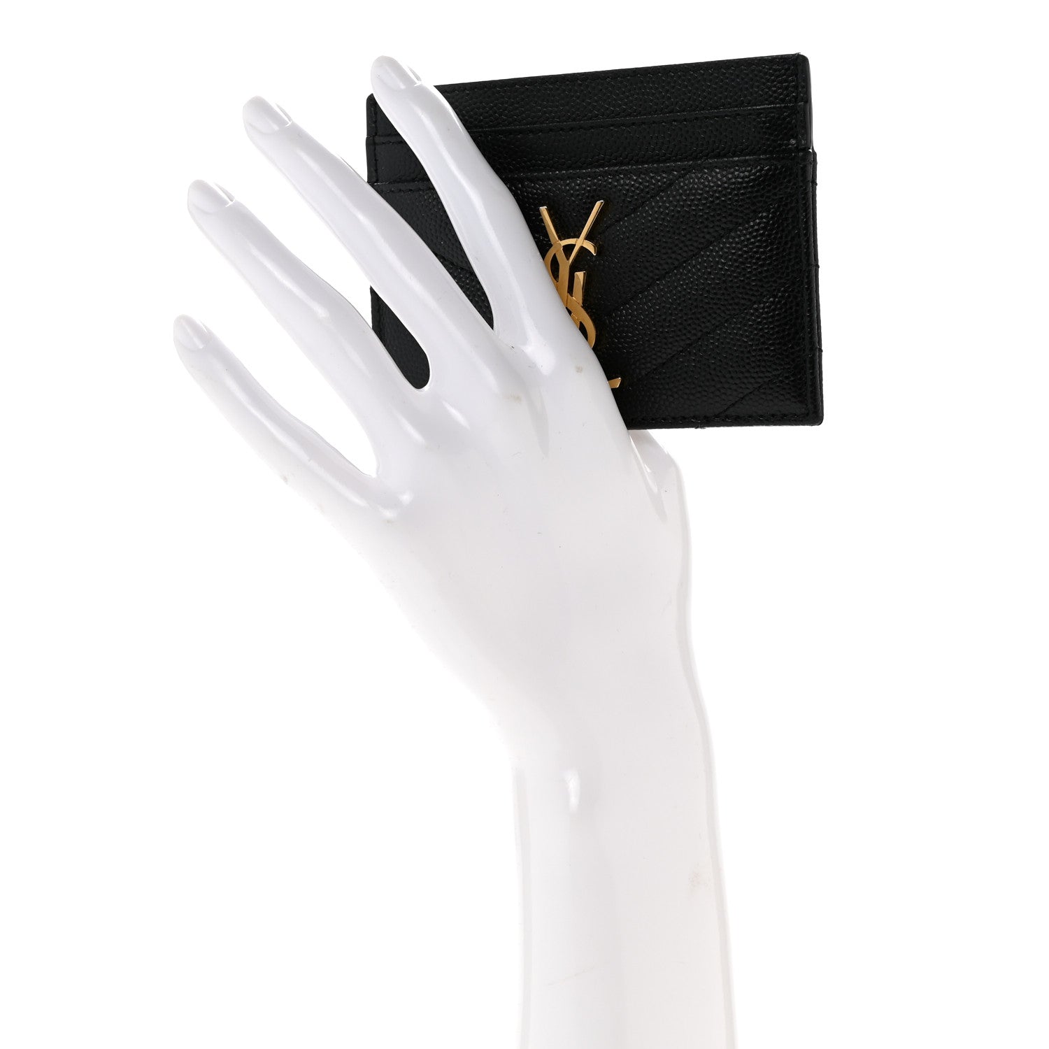 Saint Laurent Grain De Poudre Matelasse Chevron Monogram Credit Card Case Black 2 of 11