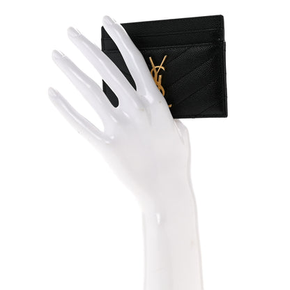 Saint Laurent Grain De Poudre Matelasse Chevron Monogram Credit Card Case Black 2 of 11