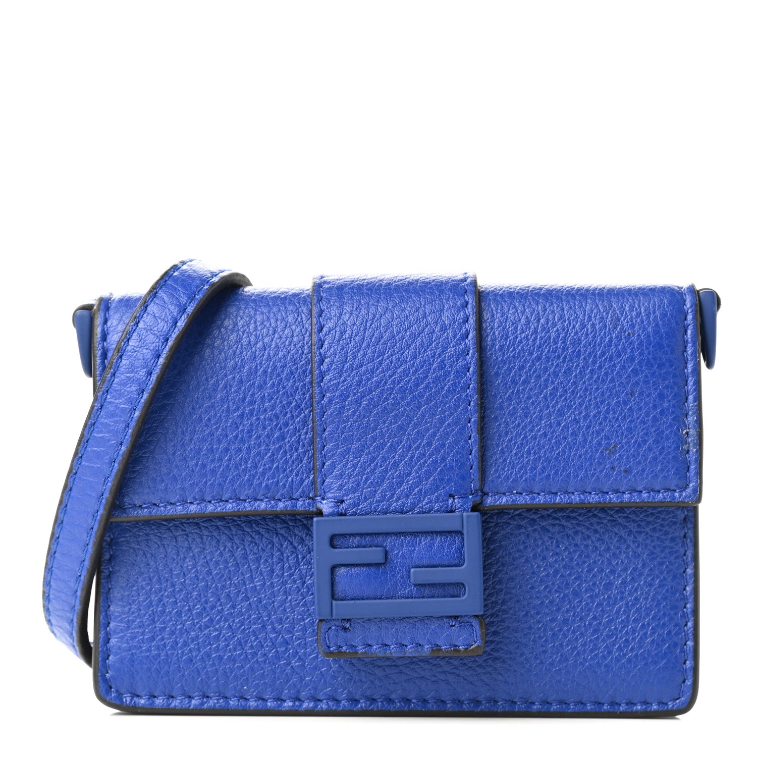 Fendi Cuoio Romano Monochrome Micro Flat Baguette Blue Neon