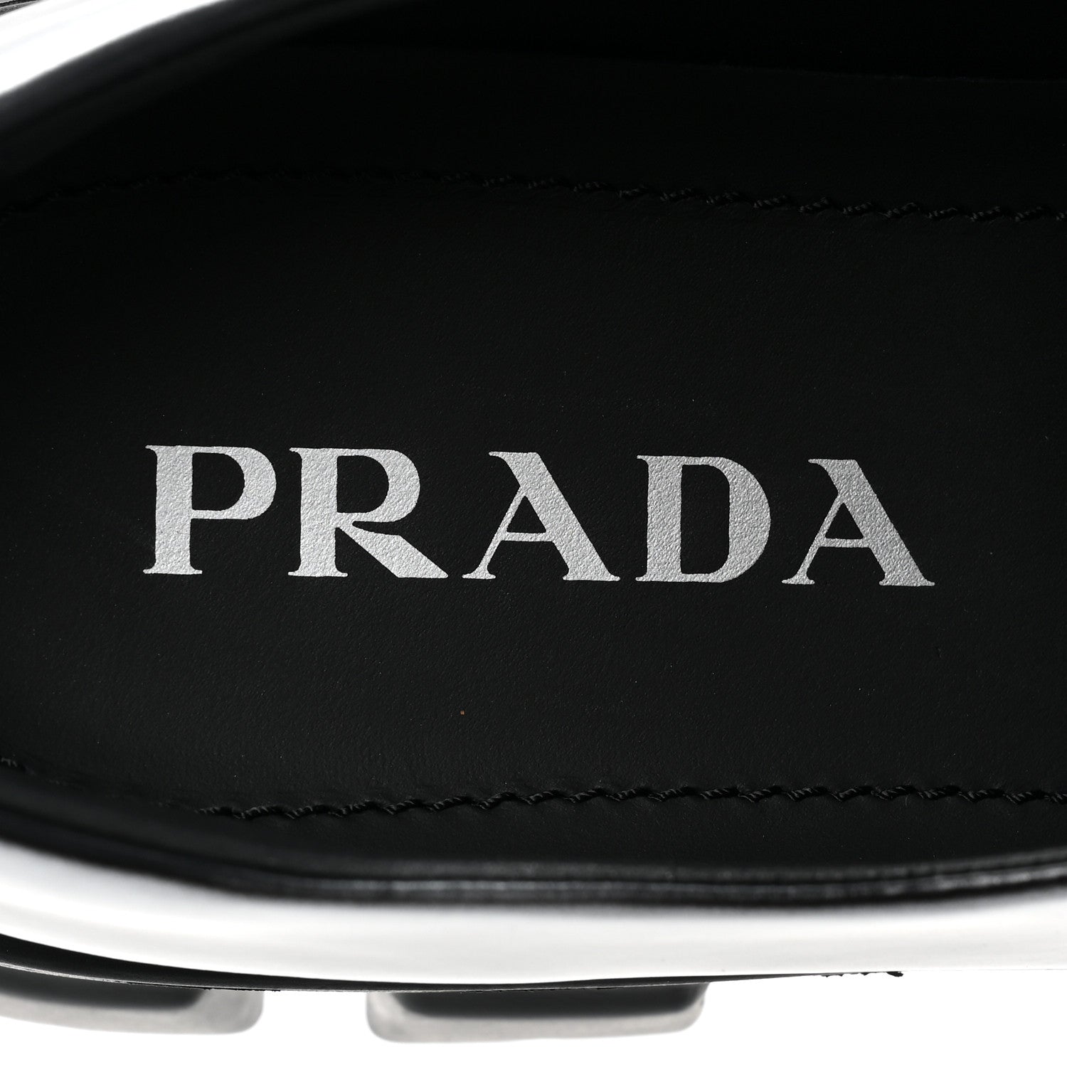 Prada Spazzolato Rois Triangle Monolith 55mm Loafers 39.5 Black Argento 7 of 12