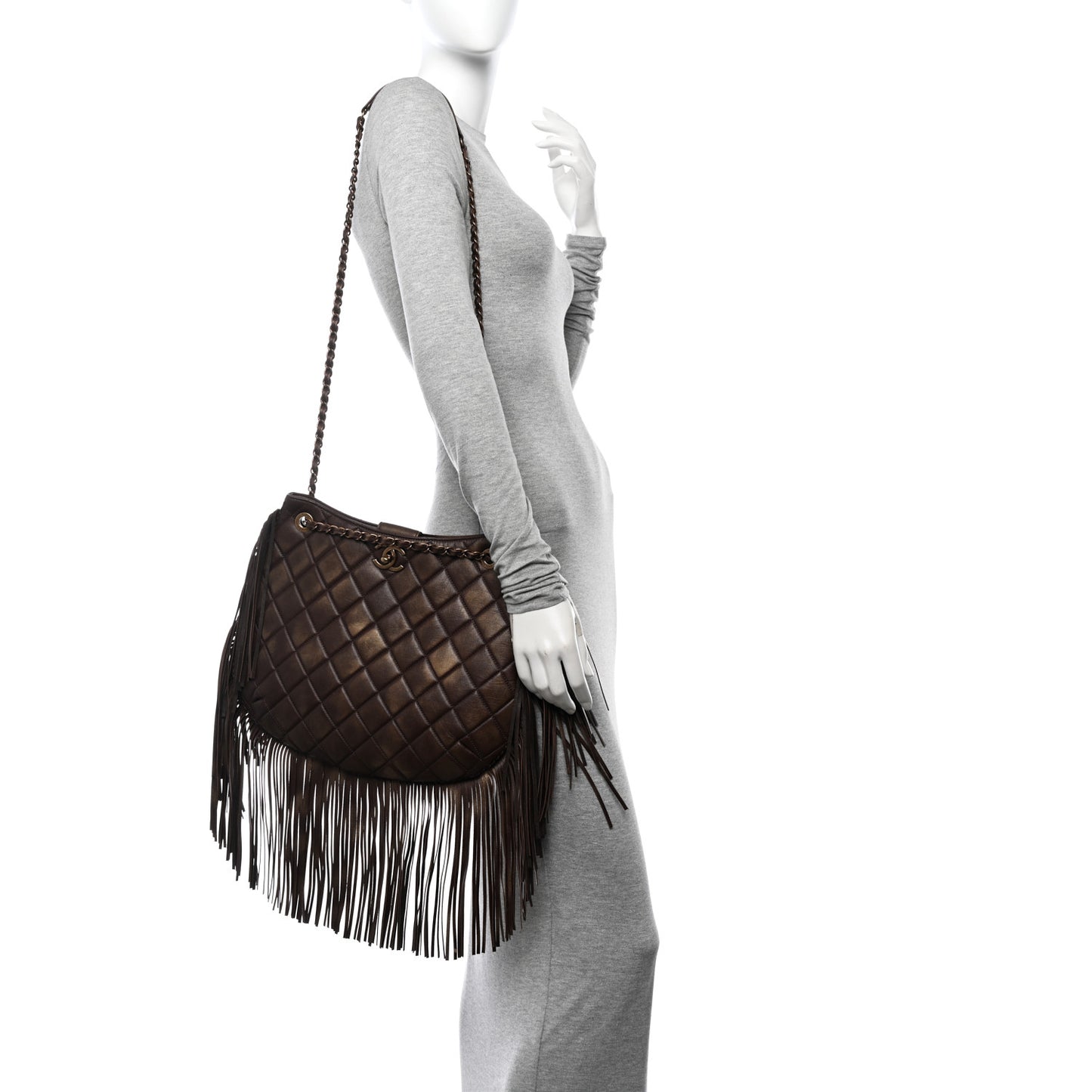 Calfskin Quilted Into The Fringe Hobo Brown