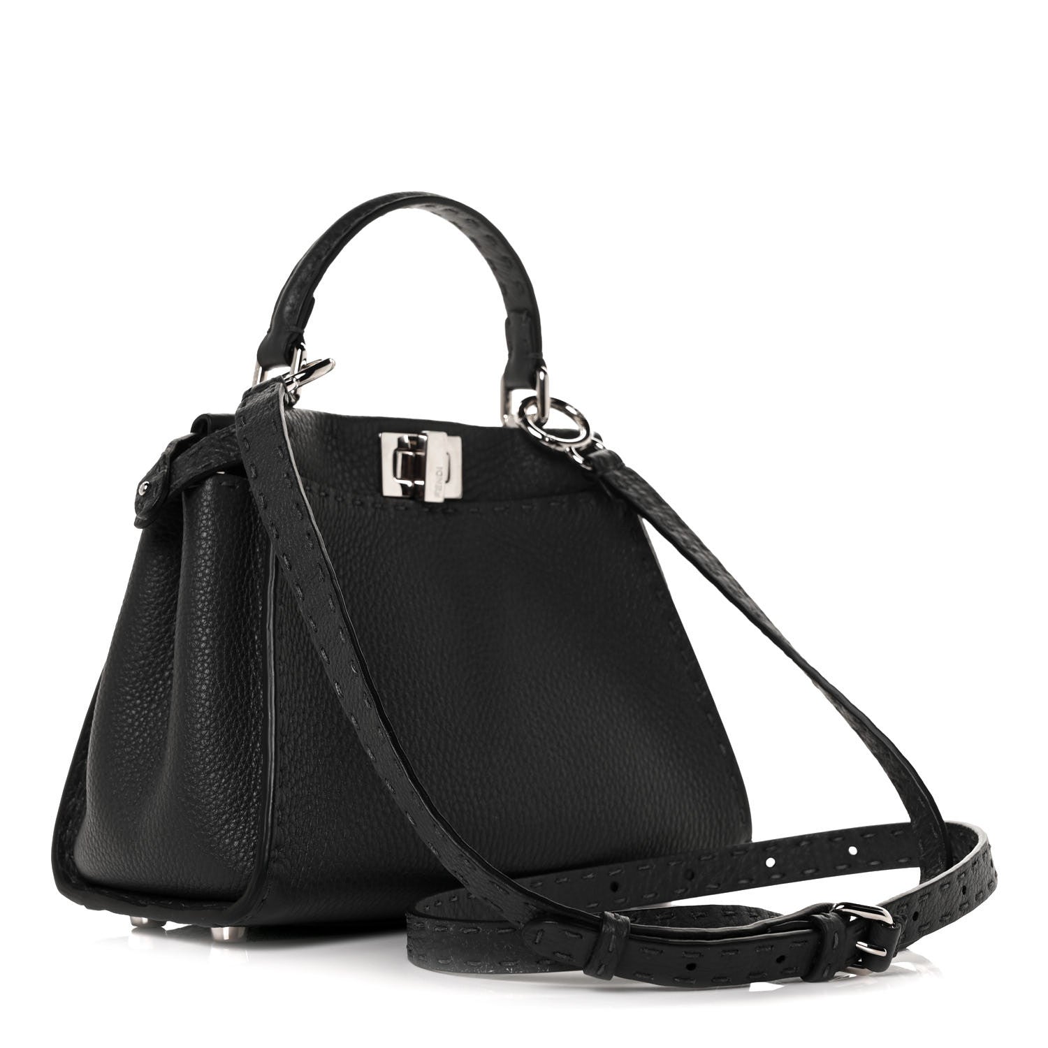 Fendi Cuoio Romano Selleria Bi-Color Mini Peekaboo Iconic Satchel Asfalto Latte 3 of 8