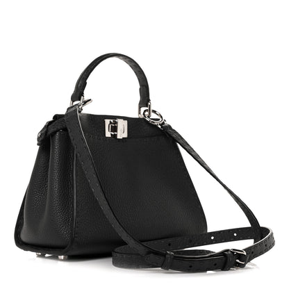 Fendi Cuoio Romano Selleria Bi-Color Mini Peekaboo Iconic Satchel Asfalto Latte 3 of 8