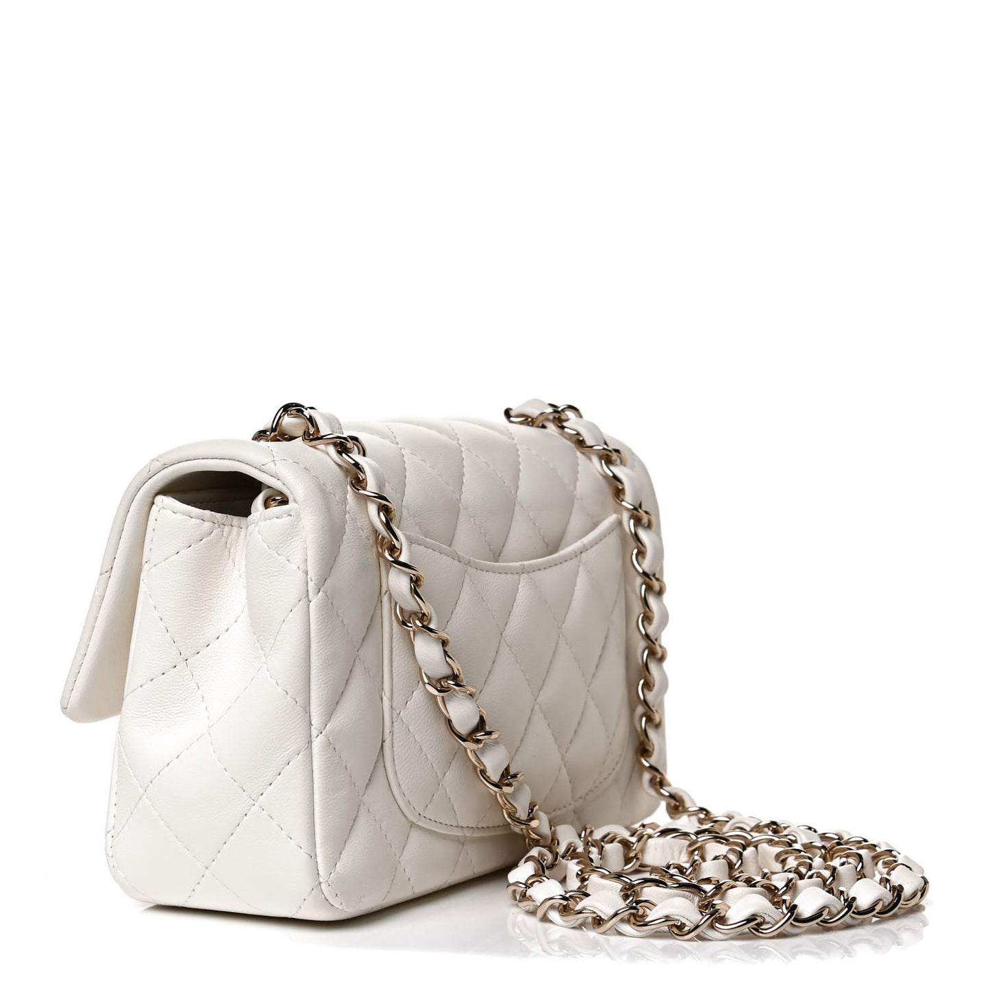 Lambskin Quilted Mini Rectangular Flap White