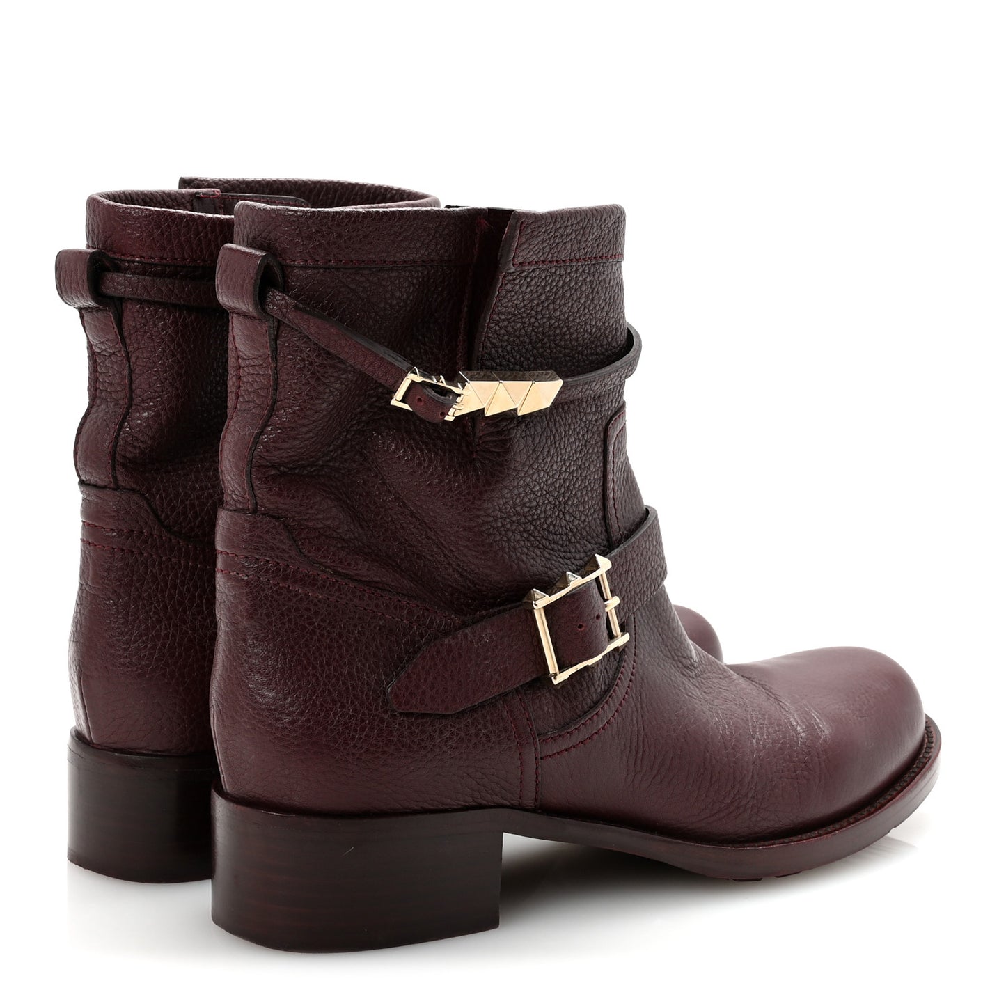 Pebbled Calfskin Rockstud Biker Boots 40 Rubin