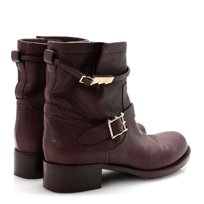 Valentino Garavani Pebbled Calfskin Rockstud Biker Boots 40 Rubin 5 of 9