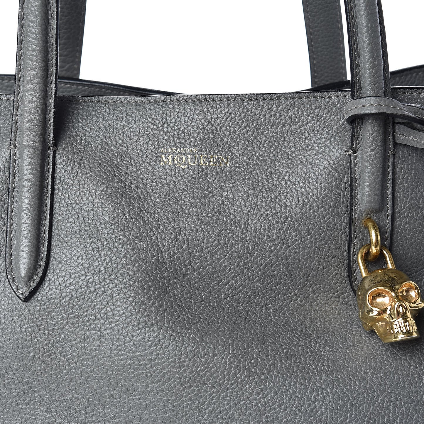 Pebbled Calfskin Large Skull Padlock Zip Around Tote Dark Grey