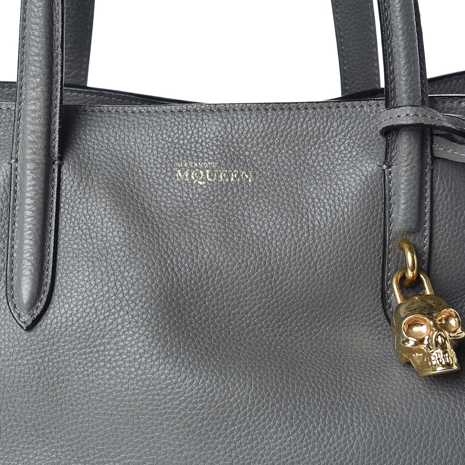 Alexander McQueen Pebbled Calfskin Large Skull Padlock Zip Around Tote Dark Grey 8 of 27