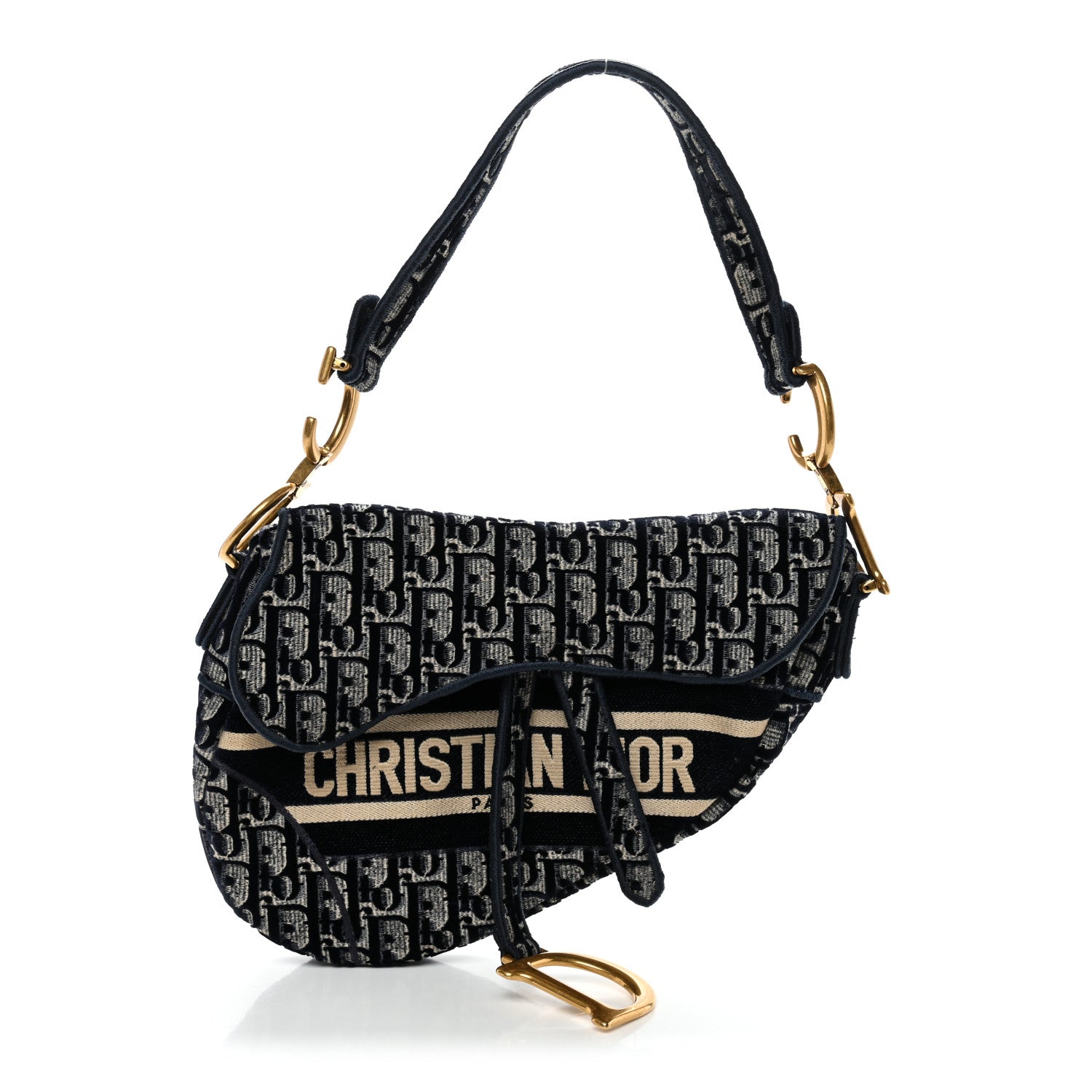 Christian Dior Velvet Oblique Saddle Bag Blue 1 of 11