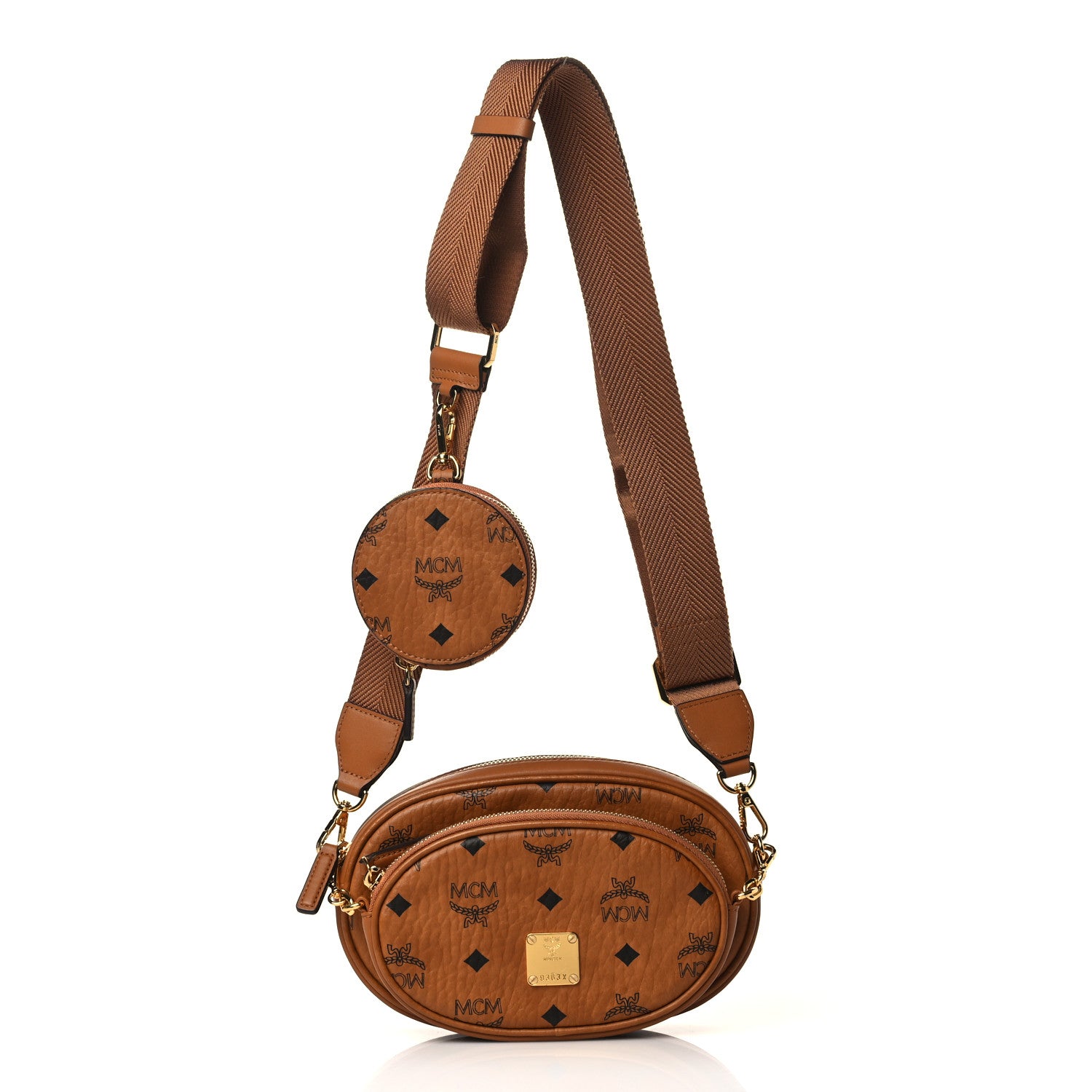 MCM Visetos Small Aren Multifunction Crossbody Pouch Cognac 1 of 9