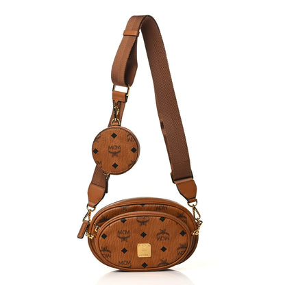 MCM Visetos Small Aren Multifunction Crossbody Pouch Cognac 1 of 9
