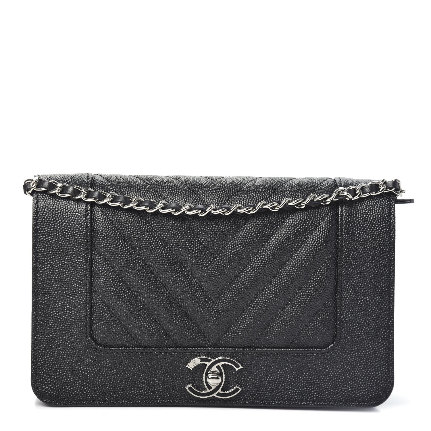 Chanel Caviar Chevron Quilted Vintage Mademoiselle Wallet On Chain WOC Charcoal 1 of 10
