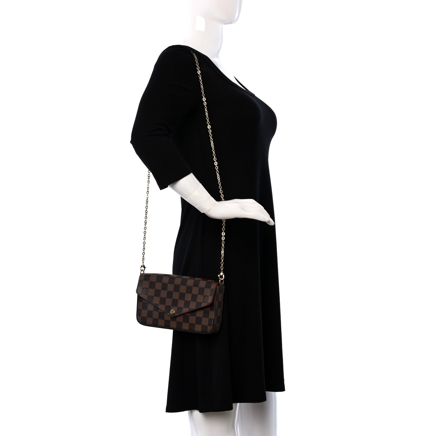 Louis Vuitton Damier Ebene Pochette Felicie Chain Wallet 2 of 15