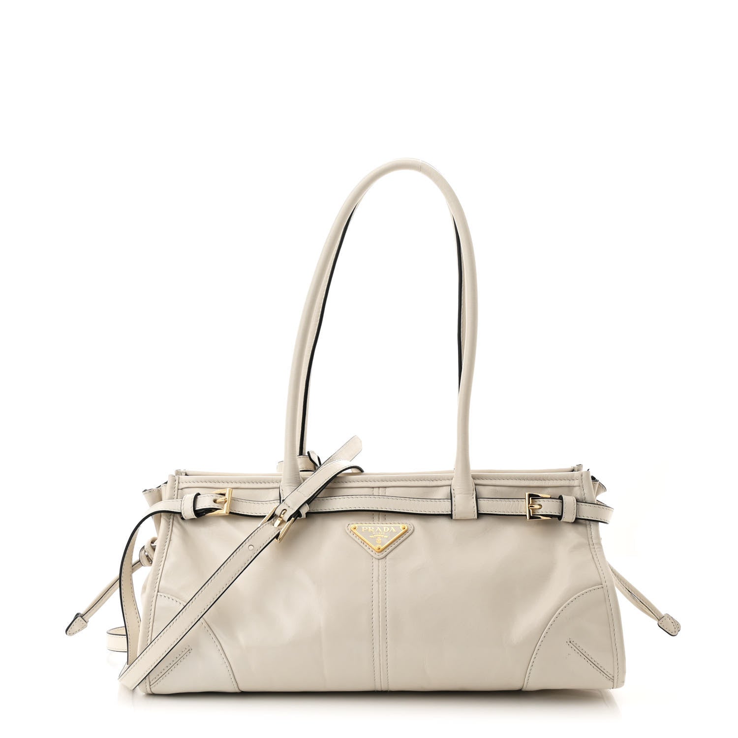 Prada Glossy Calfskin Triangle Medium Bonnie Shoulder Bag White 1 of 10