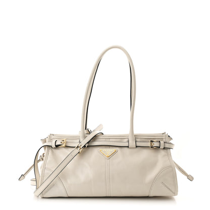 Prada Glossy Calfskin Triangle Medium Bonnie Shoulder Bag White 1 of 10