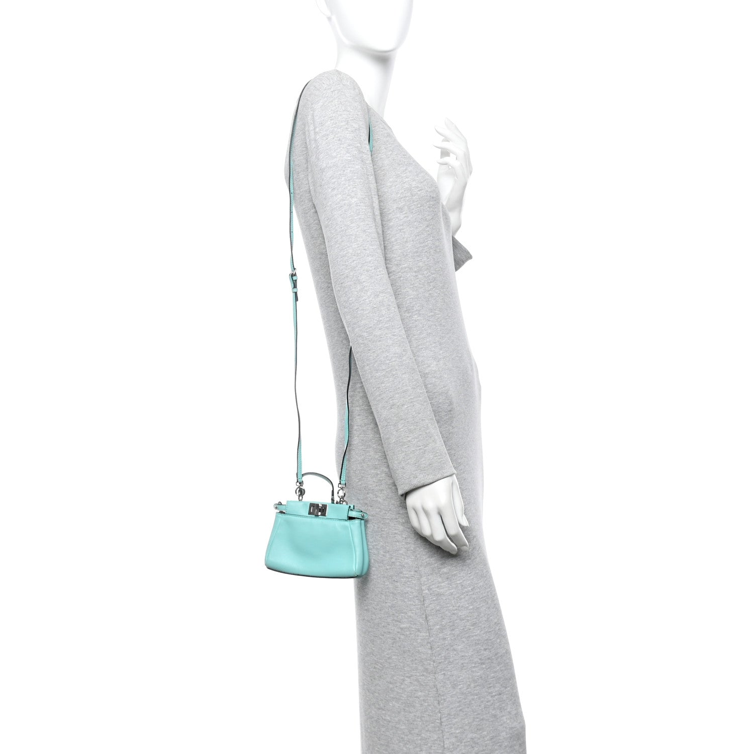 Fendi Shiny Nappa Micro Peekaboo Iconic Satchel Turchese Egiz