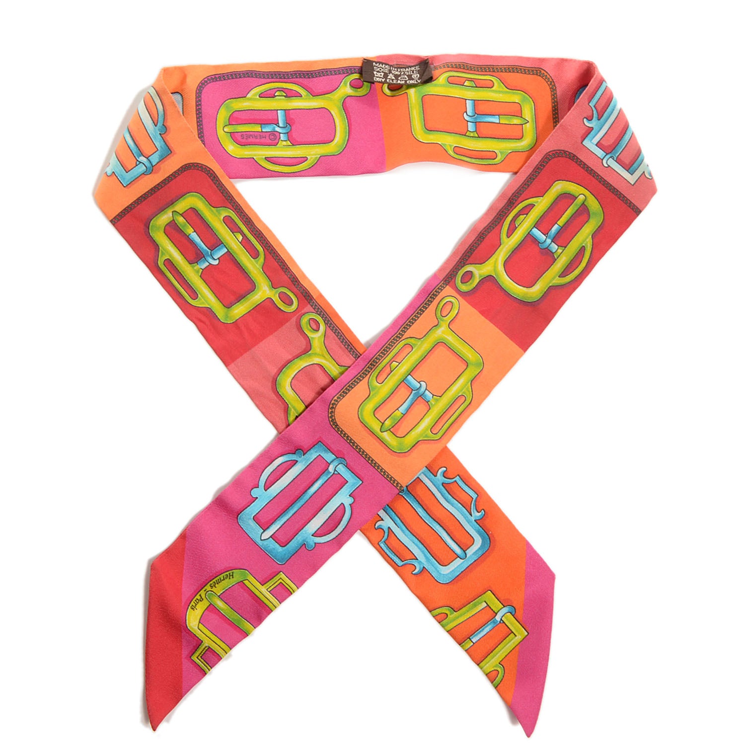 Hermes Silk Bouclerie d'Attelage Twilly Rose Indien Orange Rouge 1 of 5
