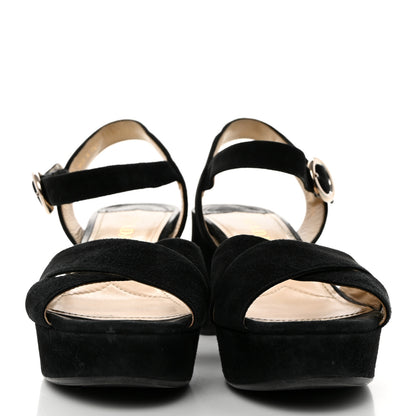 Prada Suede Crisscross Platform 20/65mm Sandals 37.5 Black 2 of 10