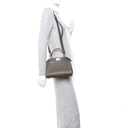 Fendi Cuoio Romano Snakeskin Selleria Mini Peekaboo Iconic Satchel Corda White 2 of 11