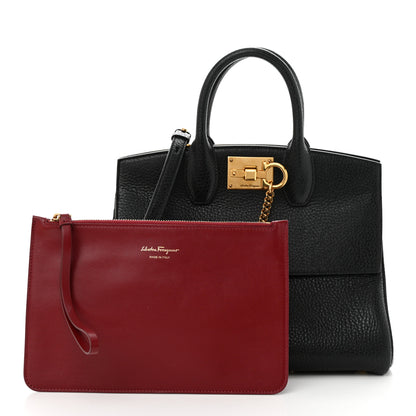 Salvatore Ferragamo Hammered Calfskin Studio Rock Bag Black 3 of 12