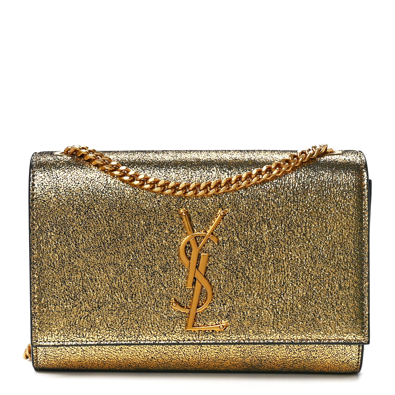 Saint Laurent Metallic Calfskin Small Classic Monogram Kate Satchel Oro 1 of 11