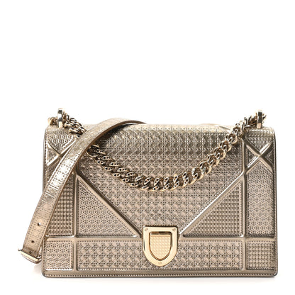 Christian Dior Metallic Patent Micro-Cannage Medium Diorama Flap Bag Gold 1 of 9