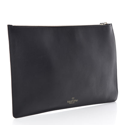 Valentino Garavani Calfskin VLTN Large Flat Zip Pouch Black 3 of 6