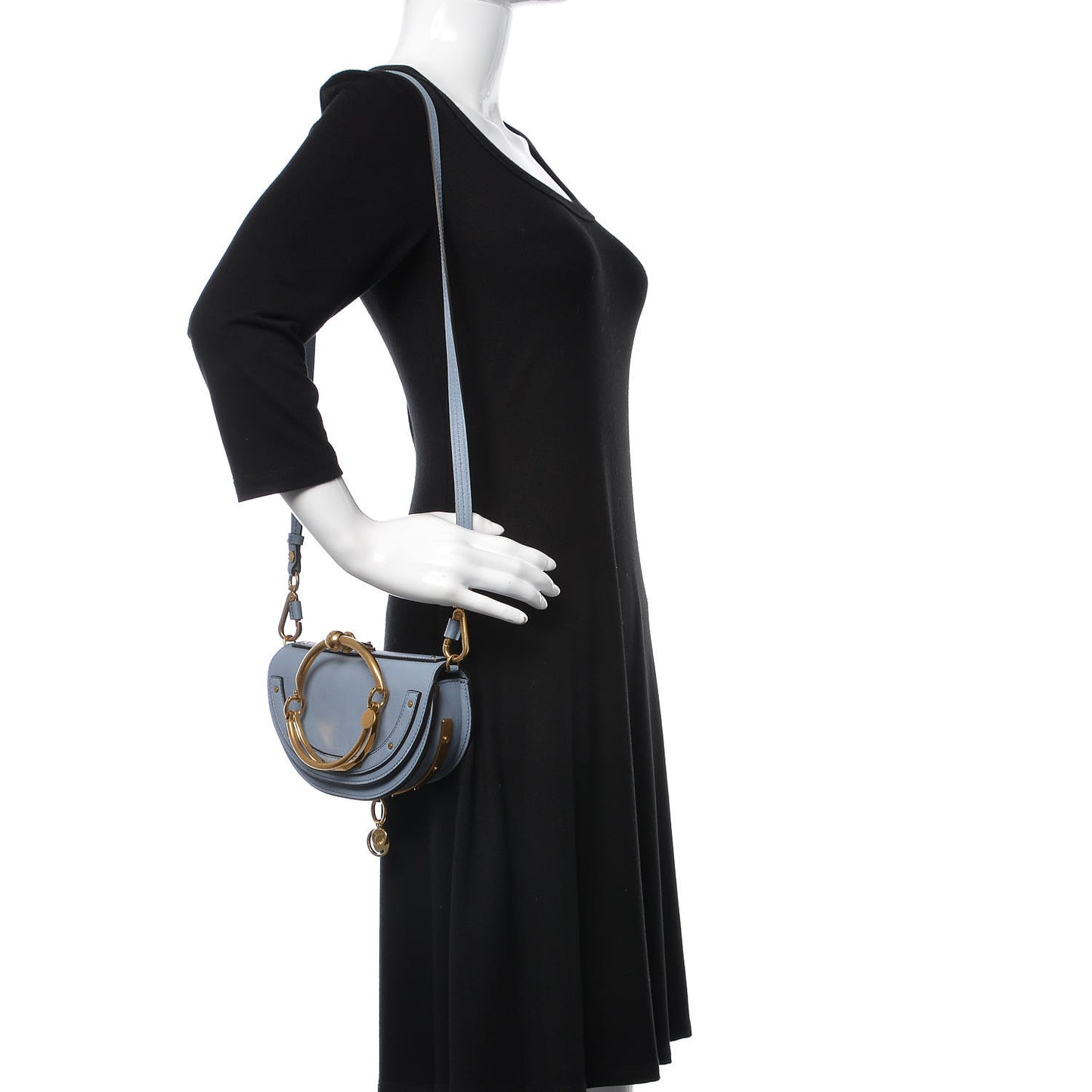Calfskin Small Nile Bracelet Minaudiere Bag Washed Blue