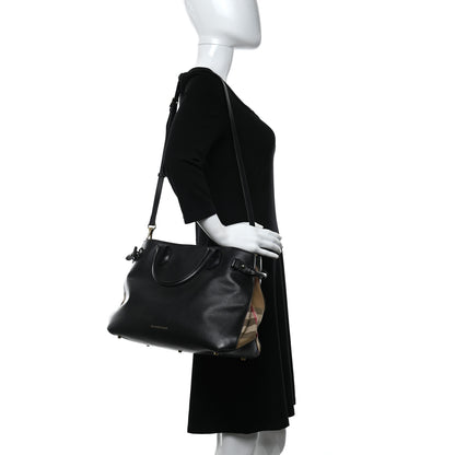 Burberry Grainy Calfskin House Check Medium Banner Tote Black 2 of 10