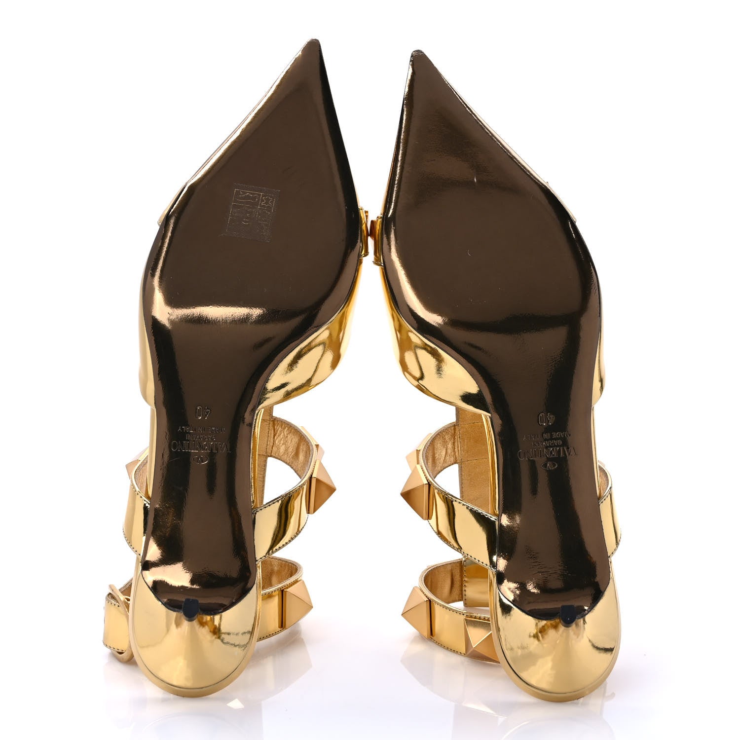 Valentino Garavani Metallic Patent Roman Stud Ankle Strap 40mm Pump 40 Antique Brass 5 of 9