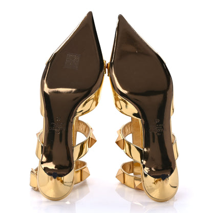 Valentino Garavani Metallic Patent Roman Stud Ankle Strap 40mm Pump 40 Antique Brass 5 of 9